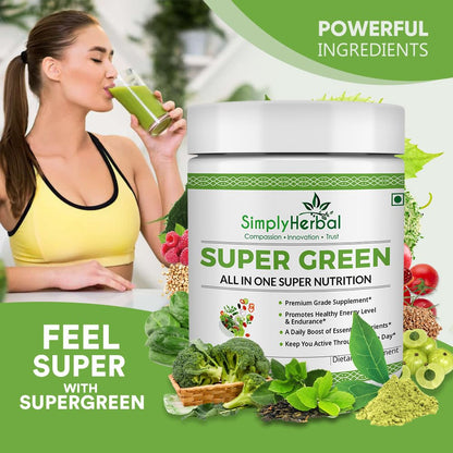 Simply Herbal Super Greens & Herbs Mix – Detox & Digestive Support with Spirulina, Amla, Chlorella & Antioxidants – 150g