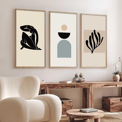 Boho Decorative Modern Wall Art Print With Frame Abstract Paintings For Living Room Bed Room Hotel Wall Decor Digital Reprint Engineered Wood Set of 3 (Art 9, 10x19 inch)