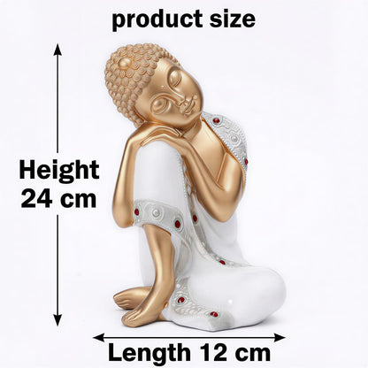 Buddha Idol Statue | Show Pieces for Home Decor Living Room (White Golden)