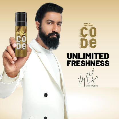 WILD STONE CODE Gold Fresh Scented Body Perfume For Men, 150Ml|No Gas Deodorant|Long Lasting Body Spray