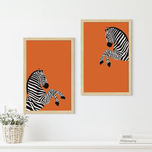 Wall Paintings For Kids Room, Zebra Wall Frame, Decoration Items, 12x18 inch (A3+) Size, Multicolor, Synthetic Wood, Set Of 2