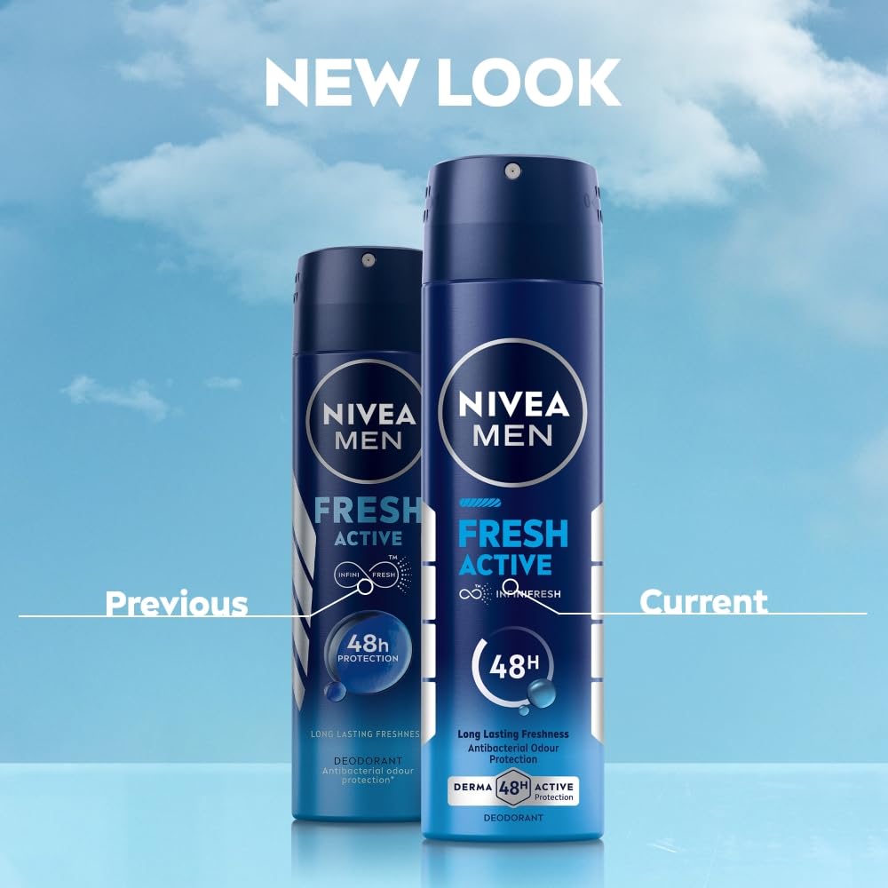 NIVEA Men Fresh Active Deodorant Spray, 48H Odour Protection Daily Freshness, Marine Fresh Fragrance with Lemon & Sandalwood Notes, Long Lasting Freshness, Body Spray & Underarm Deodorant, 150 ml