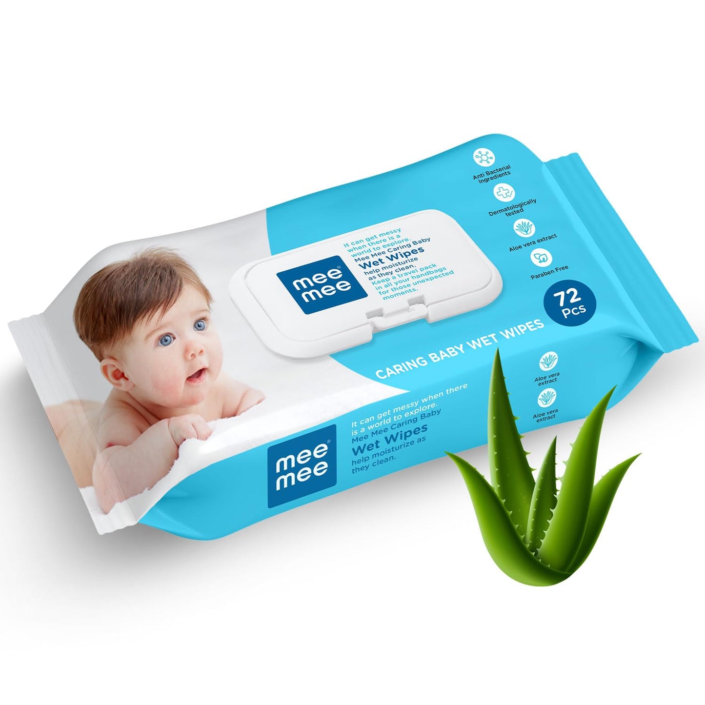 Mee Mee Multipurpose Baby Wipes - Aloe-Infused Hygiene, Mess-Free Mealtimes, Dermatologically Tested, Alcohol-Free, and Resealable Packaging for Baby's Delicate Skin With LId (72 PCS)