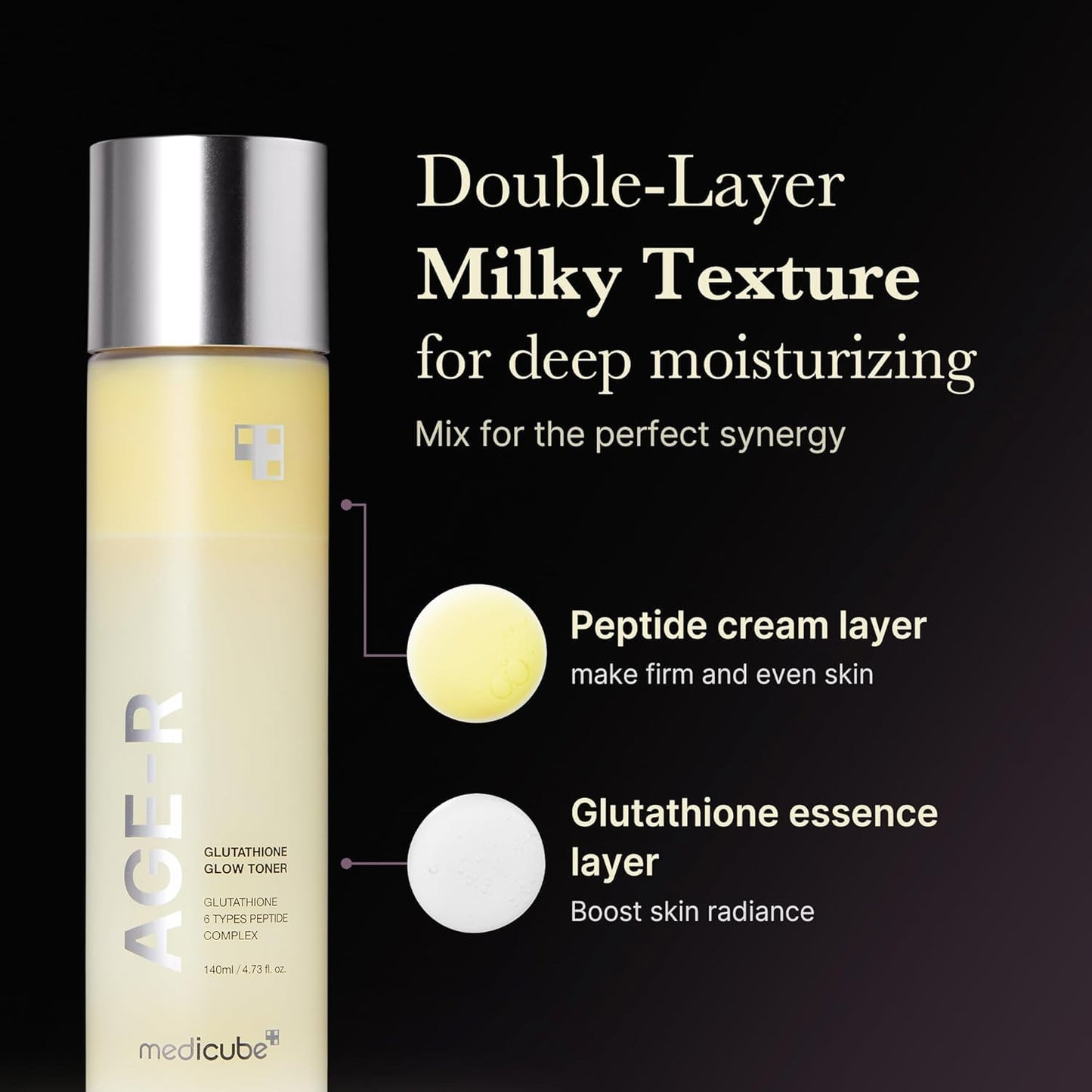 Medicube Age-R Glutathione Glow Milky Toner, Double Layer Korean Skincare, Peptide Formula for Radiant Skin