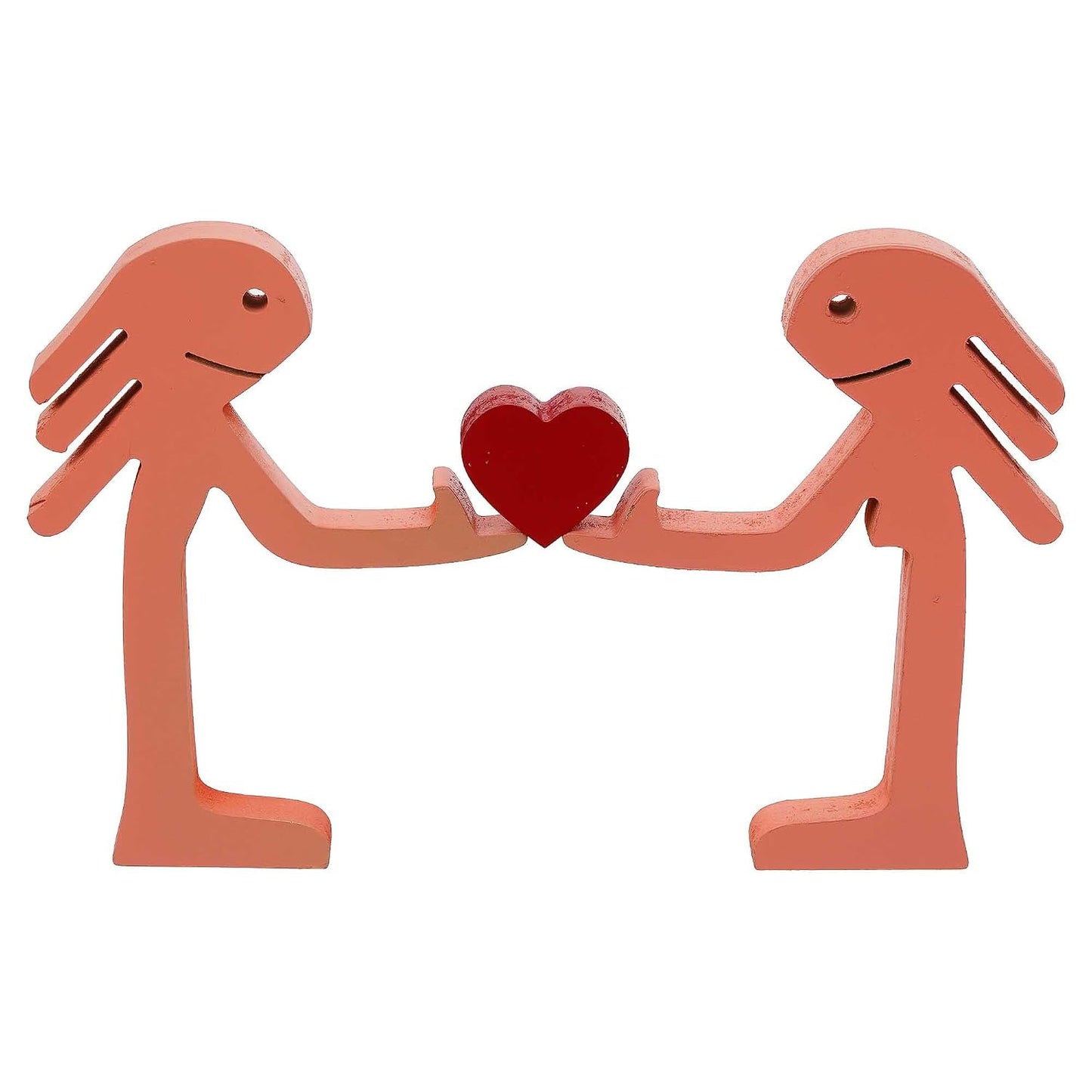 eCraftIndia Wooden Handcrafted Romantic Couple Showpiece Holding Heart | Valentine Gift for Girlfriend Boyfriend Husband Wife Special Love Her Him | Valentine Day Decoration Items