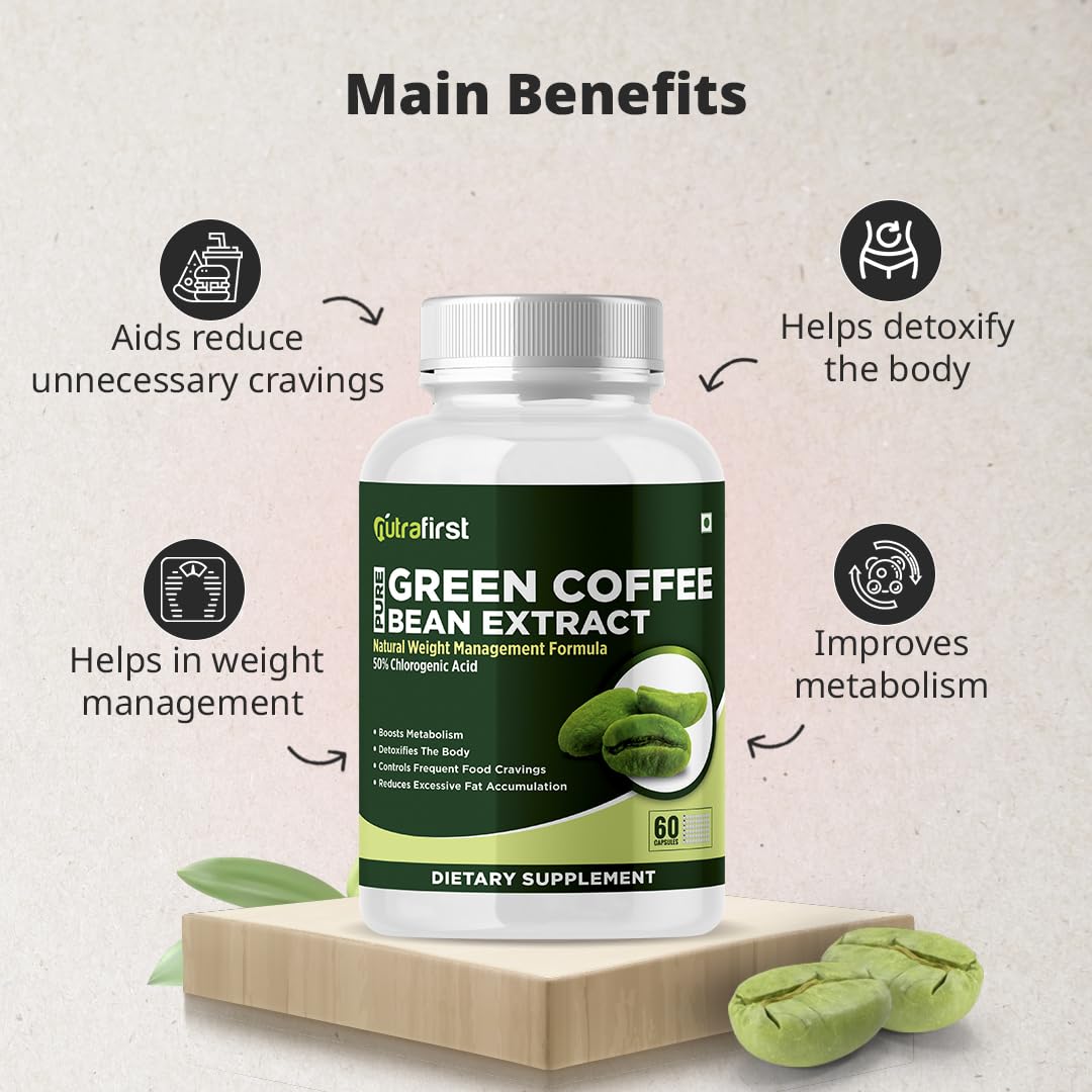 Nutrafirst Green Coffee Bean Extract Capsules (60 Caps) | 50% CGA | Natural Weight Management & Fat Burner Supplement | Supports Metabolism & Healthy Weight Loss | For Men & Women