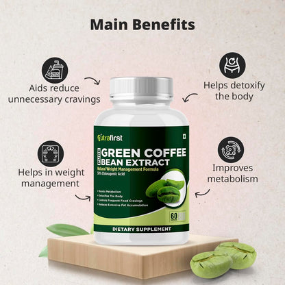 Nutrafirst Green Coffee Bean Extract Capsules (60 Caps) | 50% CGA | Natural Weight Management & Fat Burner Supplement | Supports Metabolism & Healthy Weight Loss | For Men & Women