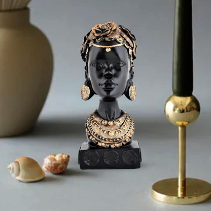 African Lady Statue with Pot|Stunning Cultural Home Décor (Pack of 1, Black & Gold, Model 3)