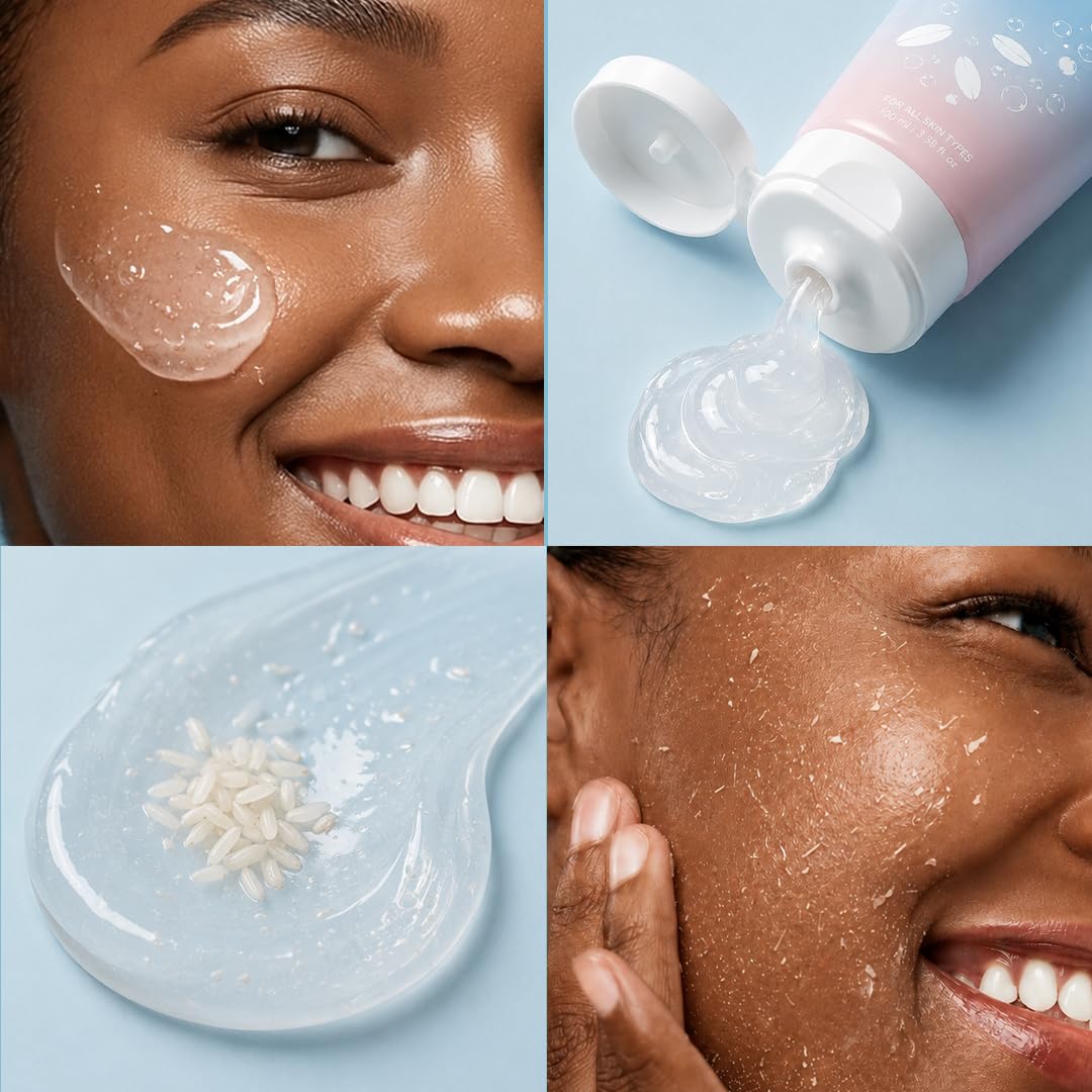 Glamveda Korean Rice & Ceramide Enzyme Scrub for Face | Gentle Daily Exfoliator with Rice Water, Lactic & Glycolic Acid, Niacinamide | Removes Dead Skin, Smoothens Texture & Boosts Glow | Face Scrub For Glowing Skin |100 gm