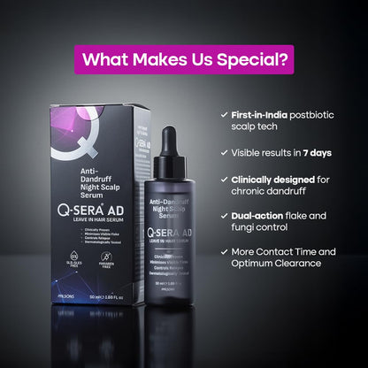 Q-SERA AD Anti-Dandruff Night Scalp Serum | Postbiotic Formula for Recurrent Dandruff & Mild-to-Moderate Seborrheic Dermatitis | 7-Day Visible Action | Leave-In, Non-Greasy | 50 ML