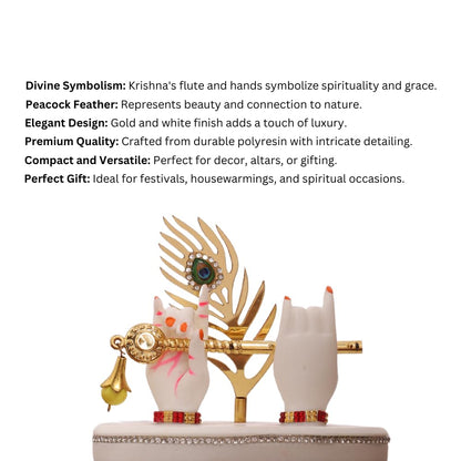 Resin Radha Krishna Idol Hands with Golden Flute & Peacock Feather | for Table, Home D�cor Item
