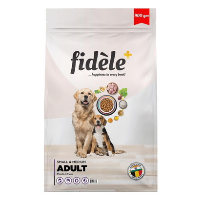 Fidele+ Adult Small & Medium Dog Food | 900g | Small Kibble for Fussy Eaters | Prebiotics for Digestion | Healthy Skin & Coat | Real Chicken