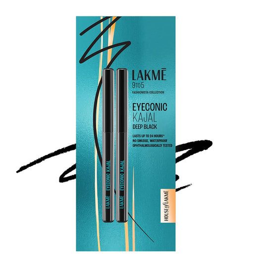 Lakme 9 to 5 Eyeconic Kajal Twin Pack, Matte Waterproof Kohl, Smudge Proof Kajal Pencils that lasts hours, Pack of 2- Deep Black, 0.35g