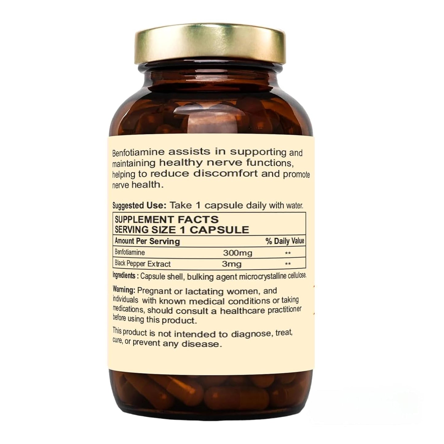 Nutraliebe Benfotiamine 300mg - Fat Soluble Vitamin B1 for Nerve Health Support, 90 Capsules
