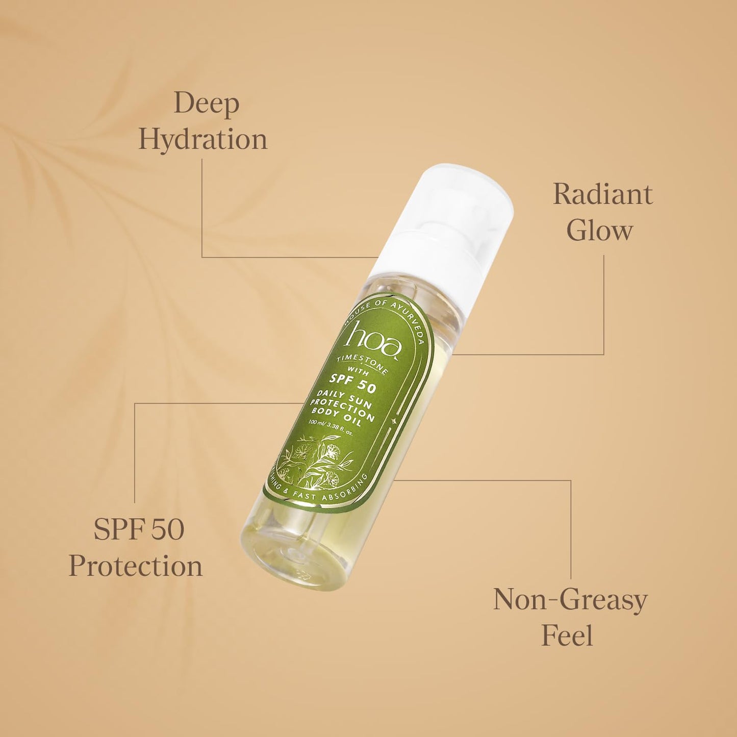 Body Oil with SPF 50 - Sun Protection Body Oil for Daily Use | House of Ayurveda Time Stone Deep Hydration UV Protection Oil | Fast-Absorbing, Non-Sticky | All Skin Types | Paraben-Free, Cruelty-Free | 100ml