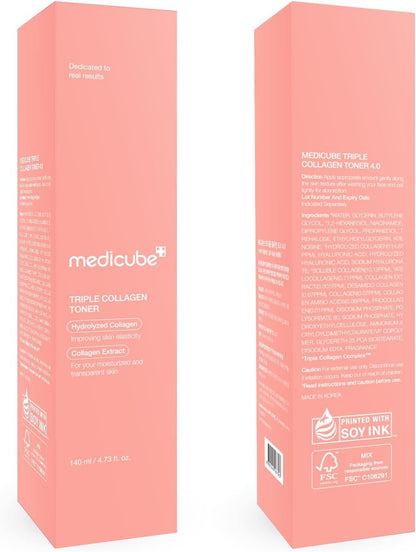 Medicube Triple Collagen Toner - Hydrolyzed, Atelo, & Soluble Collagen for Deep Hydration & Plump Skin - Fast-Absorbing Formula for All-Day Suppleness | 140ml