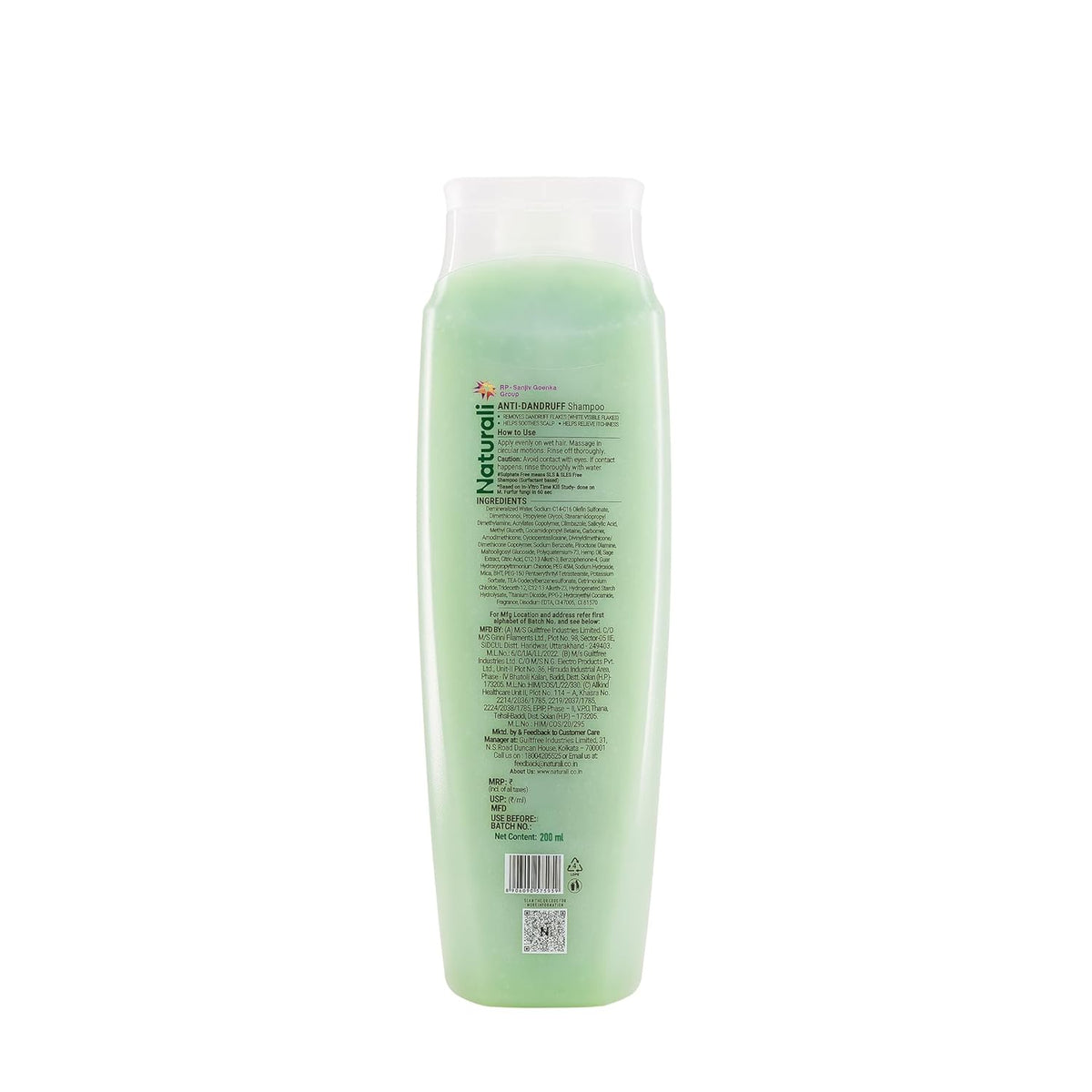 Green shampoo bottle with label on a white background