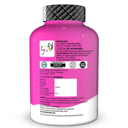 Pink and white supplement bottle with label on a white background