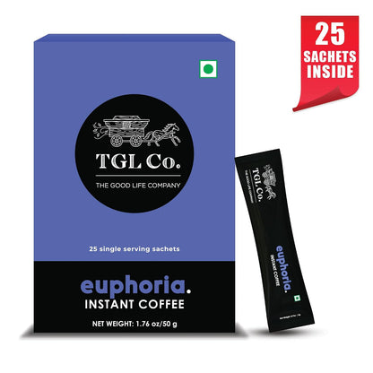 TGL Co. Euphoria Premium Instant Filter Coffee Sachet (25 Sachets) Crafted from Premium Arabica and Robusta Beans | Travel Pack