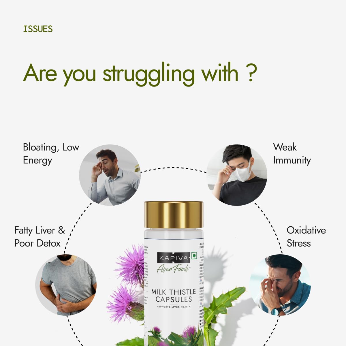 Kapiva Milk Thistle Capsules (120N) | With 70% Silymarin | Supports Liver & Immune System | Vegan, Preservative-Free | Liver Detox Supplement