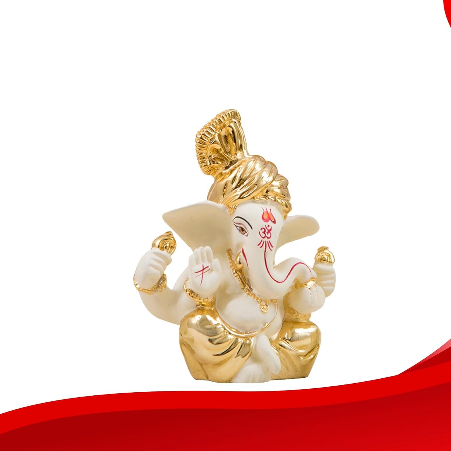 Gold Art India 3 x 3, Gold and Off White Ganesh Idol for Car Dashboard Ganesha Murti Ganpati Idol for Home Decor Puja Lord Ganesh Statue Gift for Office Desk Puja Room Figurine, Synthetic Resin, Idol