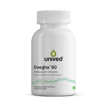 Unived Ovegha 60 | Algae-Derived Omega-3 | 600mg DHA Per Serving (highest DHA/serving) | Vegan, No Fish Oil | Brain, Heart, Skin, Join, Hair, Eye & Prenatal Support | 60 Capsules
