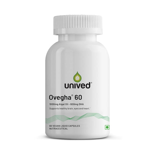 Unived Ovegha 60 | Algae-Derived Omega-3 | 600mg DHA Per Serving (highest DHA/serving) | Vegan, No Fish Oil | Brain, Heart, Skin, Join, Hair, Eye & Prenatal Support | 60 Capsules