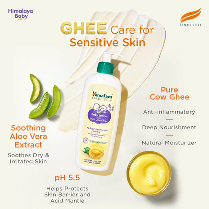 Himalaya Baby Lotion with Pure Cow Ghee 100ml | pH 5.5|Aloe vera|Safe for newborns|For baby's sensitive skin safe from day 1|No Parabens|No Phthalates|No Mineral Oil|No Synthetic color