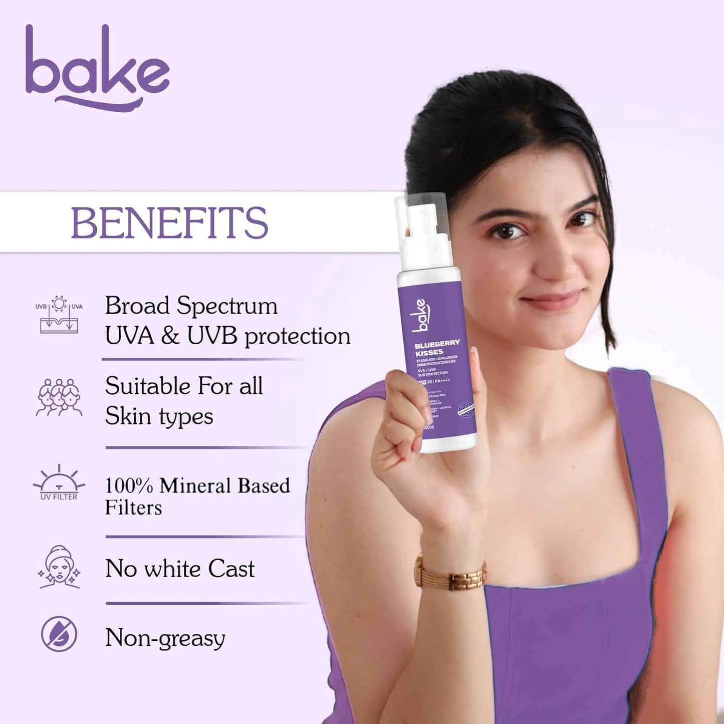 BAKE 100% Mineral Water Resistant Sunscreen SPF 70 PA+++ with 2% Kojic Acid, Alpha Arbutin & Niacinamide for Pigmentation, Dark Spots & Tan Removal | Broad Spectrum Sunscreen | Anti-Pigmentation, No Whitecast & Lightweight | 100g