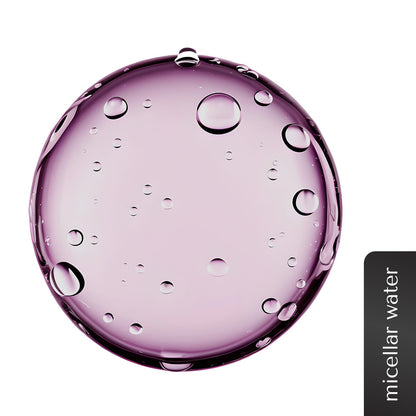 Purple micellar water droplet with bubbles on a white background