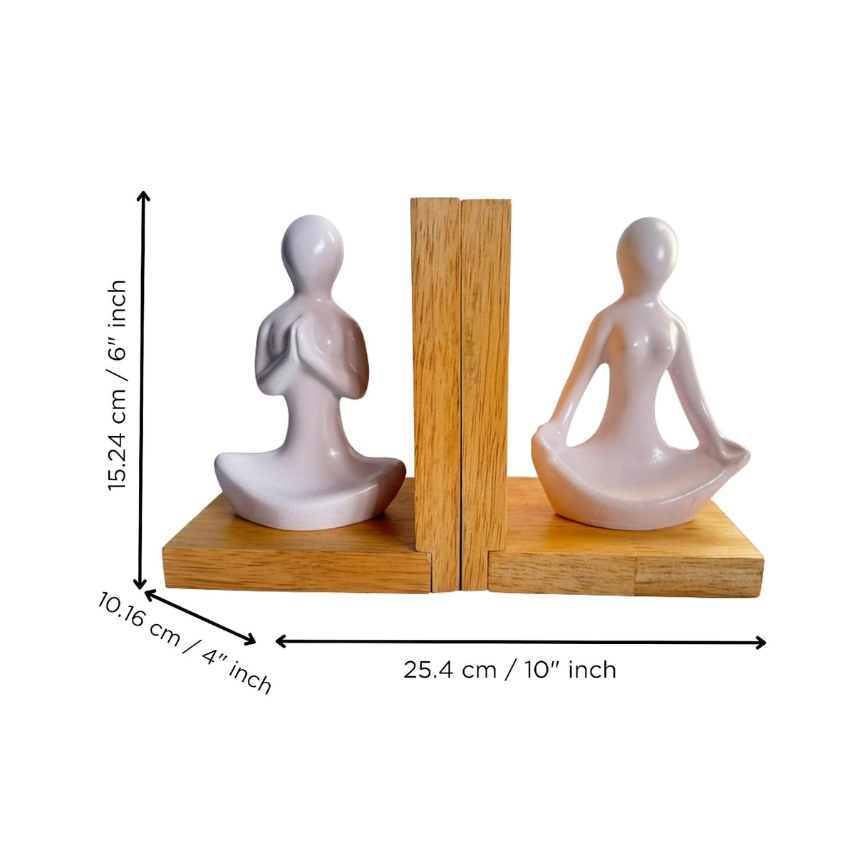 eCraftIndia Wooden Book End and Yoga Lady Statues Decorative Showpiece for Home Decor in Living Room Office