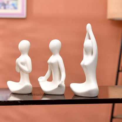 Pack of 3 Yoga Girl Statue Ceramic Meditating Thinker Sculpture Decorative Yoga Showpiece for Gifting Living Room House Warming Anniversary Birthday Office & Home Decoration