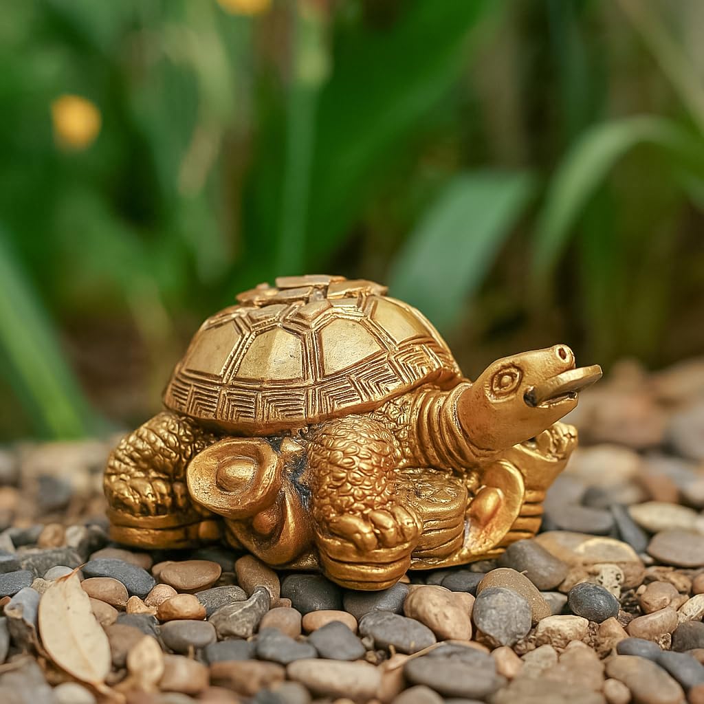 Vastu Item | Feng Shui Golden Turtle with Coins | Good Luck Symbol for Wealth, Health & Stability | Ideal for Home, Office, Pooja Room & Mothers Day Gifting