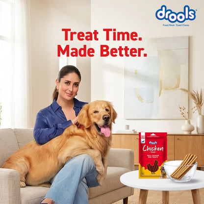 Drools Puppy & Adult Dog Treats Sticks, 100g | Real Chicken Flavour |Rich in Protein | No Artificial Preservatives | Best for Training & Bonding | Formulated in USA | Premium Treats