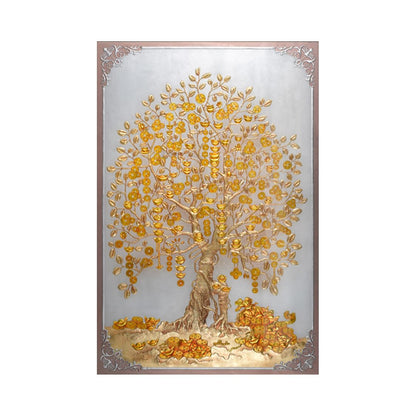 Vastu kalpavriksha Money Golden Tree Painting Sparkle Coated Self Adhesive Wallpaper Without Frame Digital Reprint -2695 (18×24 Inch, Golden Tree)