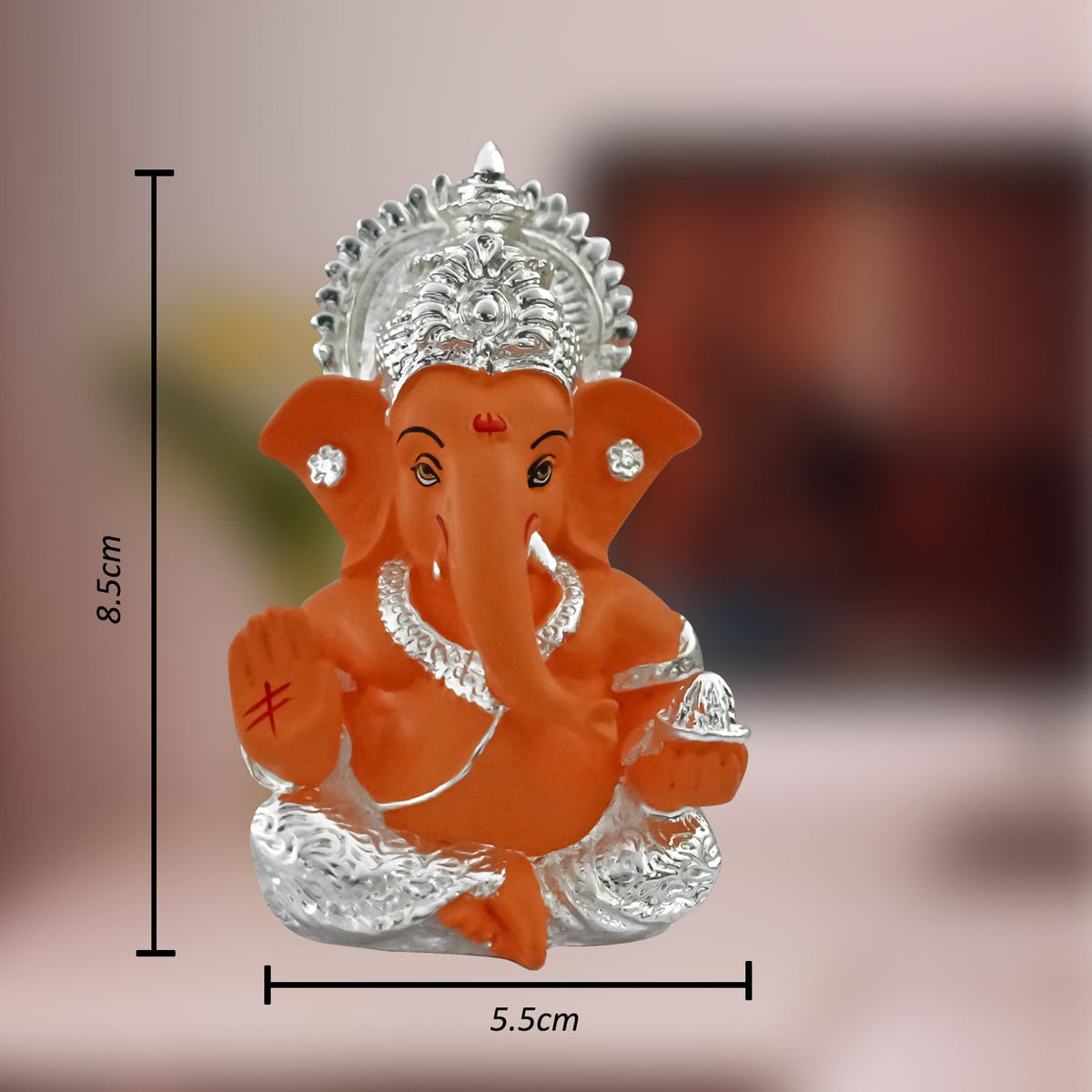 999 Silver Plated Ganesh Idol for Office Desk Puja Room God Ganesha Idol for Home Decor Ganpati for Gift Office Table Shelves Gifting Idol (8.89 x 5.08 cm) (Mango Yellow), Religious