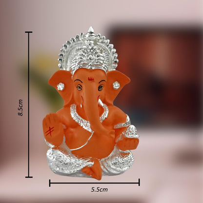 999 Silver Plated Ganesh Idol for Office Desk Puja Room God Ganesha Idol for Home Decor Ganpati for Gift Office Table Shelves Gifting Idol (8.89 x 5.08 cm) (Mango Yellow), Religious