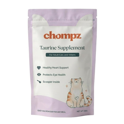 Chompz Taurine Supplement for Cats | 50g Powder | Supports Heart, Vision & Immunity | Unflavoured & Pure | Mixes into Any Meal | Scooper Included | 50+ Day Supply | for Adult Cats & Kittens