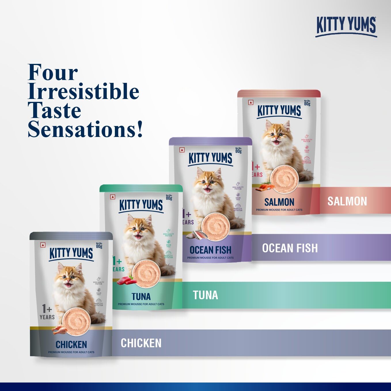 Kitty Yums Adult Cat Wet Mousse 80g | Tuna | Rich in Protein | Promotes Hydration & Easy to Digest | Grain Free | No Artificial Flavours | Packed with Essential Vitamins & Antioxidants