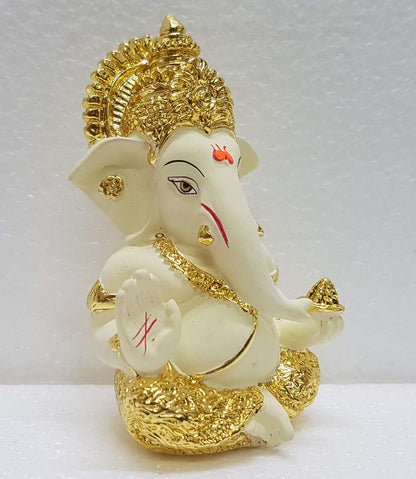 Gold Art India Gold and Silver Plated Ganesh Idol for Car Dashboard Small Ganesha Murti Ganpati Idol for Home Decor Puja Lord Ganesh Statue Gift for Office Desk Puja Room Figurine