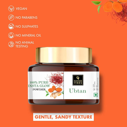 Good Vibes Ubtan 100% Pure Insta Glow Powder, 150 g | Detoxifying Cleansing Brightening Face Pack Powder For All Skin Types | With Turmeric, Saffron, Gram Flour | No Parabens, Sulphates & Mineral Oil