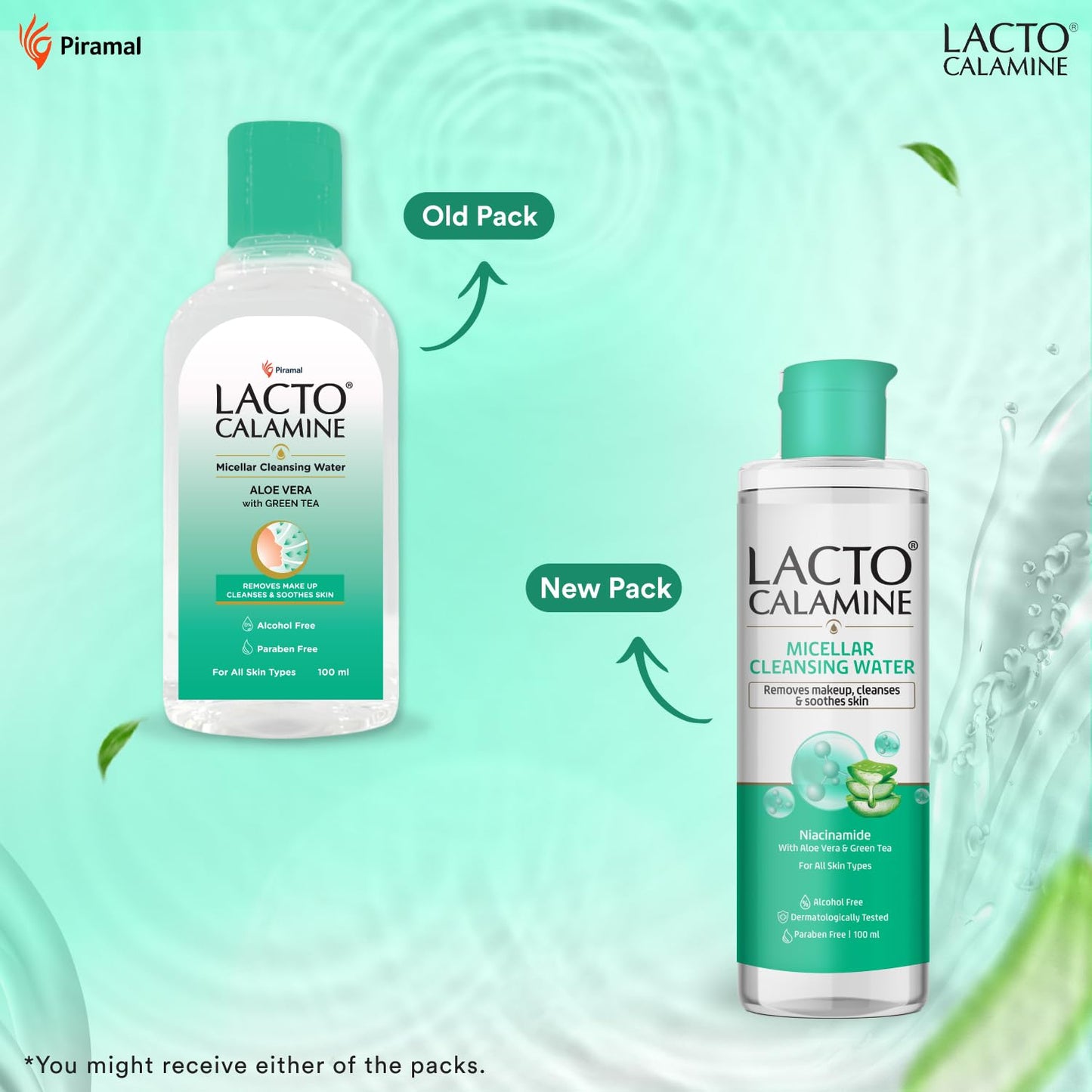 Lacto Calamine Micellar Water Make Up Remover Liquid | 100ml | With Aloe Vera, Green Tea & Niacinamide | Cleansing Water For Face That Removes Make-Up, Excess Oil & Impurities | Alcohol Free