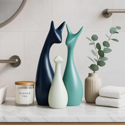Home Decor Lucky Deer Family Statue Ceramic Figures - (Set of 3, Navy Blue, Lemon and Light Green)