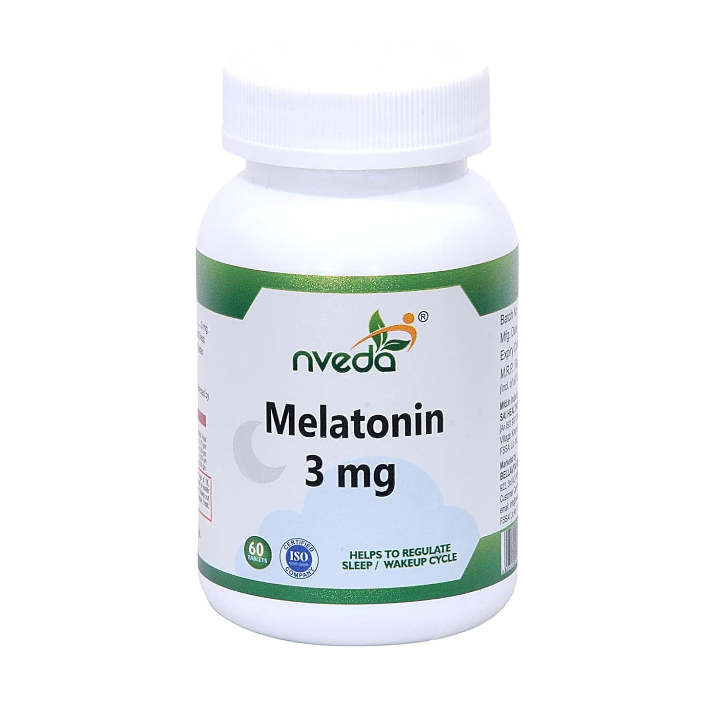 Nveda Melatonin 3mg | Natural Sleep Aid Supplement | Supports Deep Sleep, Stress & Anxiety Relief | Non-Habit Forming | 60 Tablets