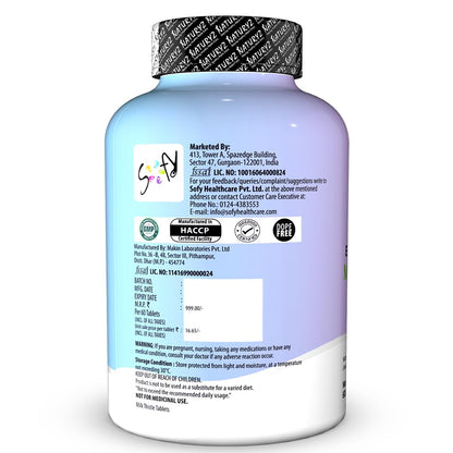 Supplement bottle with a purple label on a white background