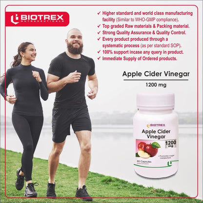Biotrex Apple Cider Vinegar Capsules 1200mg – Organic Supplement for Weight Management, Detox & Digestive Support – Apple Cider Vinegar Capsule for Wellness – 60 Apple Vinegar Capsules