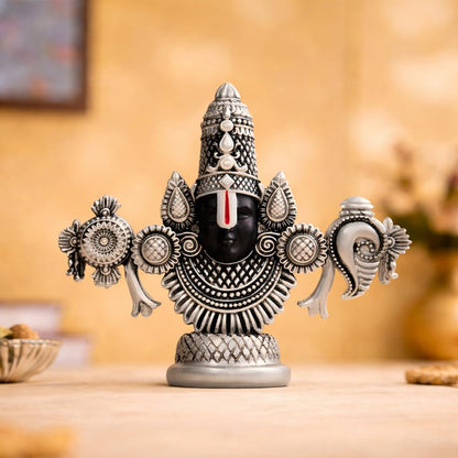 999 Silver Plated Tirupati Balaji Idol Face, Venkateshwara Swamy Idol for Car Dashboard, House Warming Gifts, Home Pooja Temple, Home Decor Items, Wedding Birthday