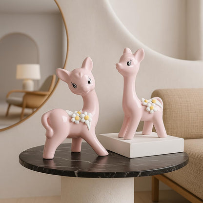 Modern Fox Pair Ceramic Art Figurine | Beautiful Home Decor (Pack of 2, Pink)