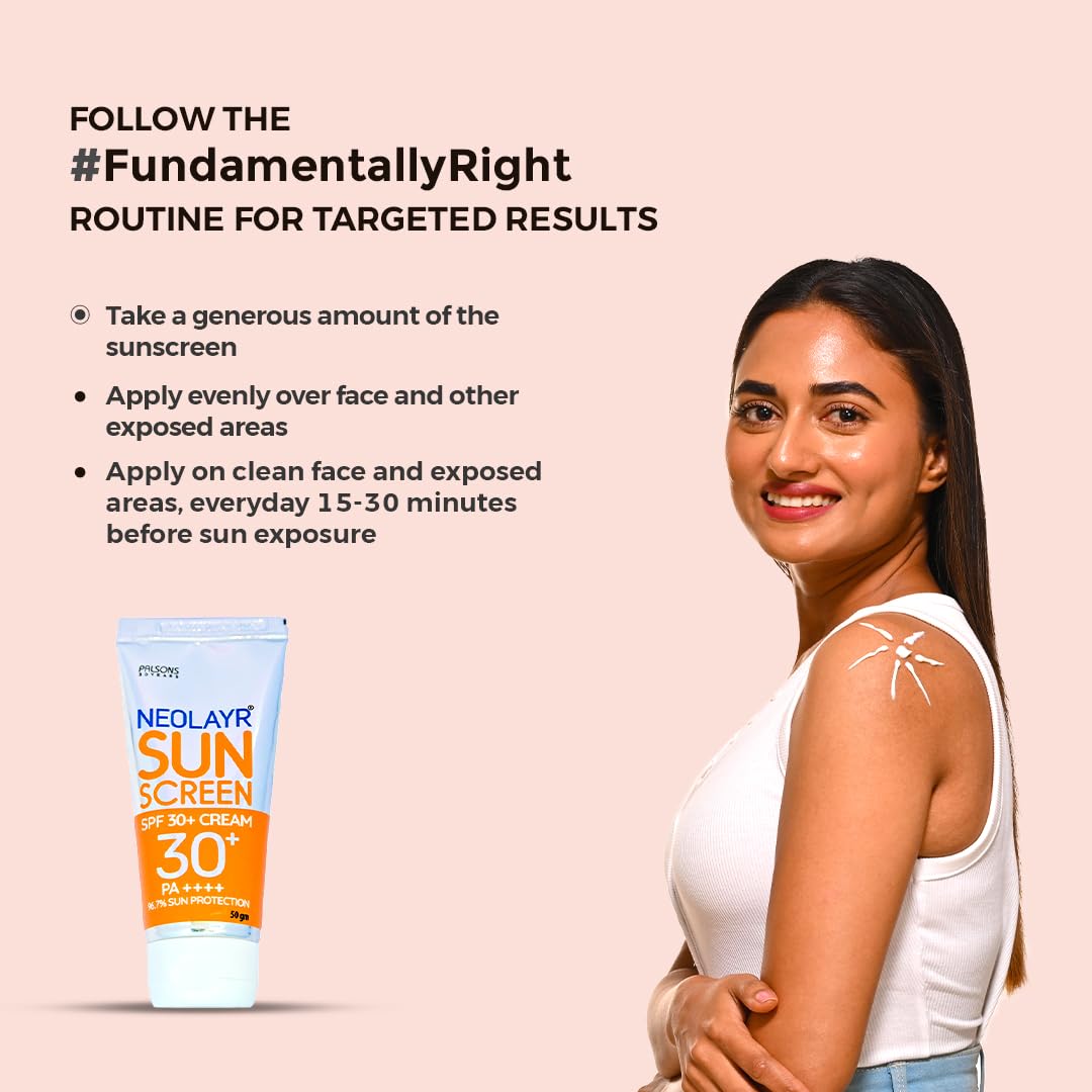 NEOLAYR Sunscreen SPF 30+ I UVA & UVB Protection I Light weight I 96.7% Sun Protection | All Skin type, 50 gm Cream