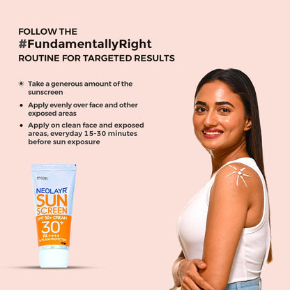 NEOLAYR Sunscreen SPF 30+ I UVA & UVB Protection I Light weight I 96.7% Sun Protection | All Skin type, 50 gm Cream
